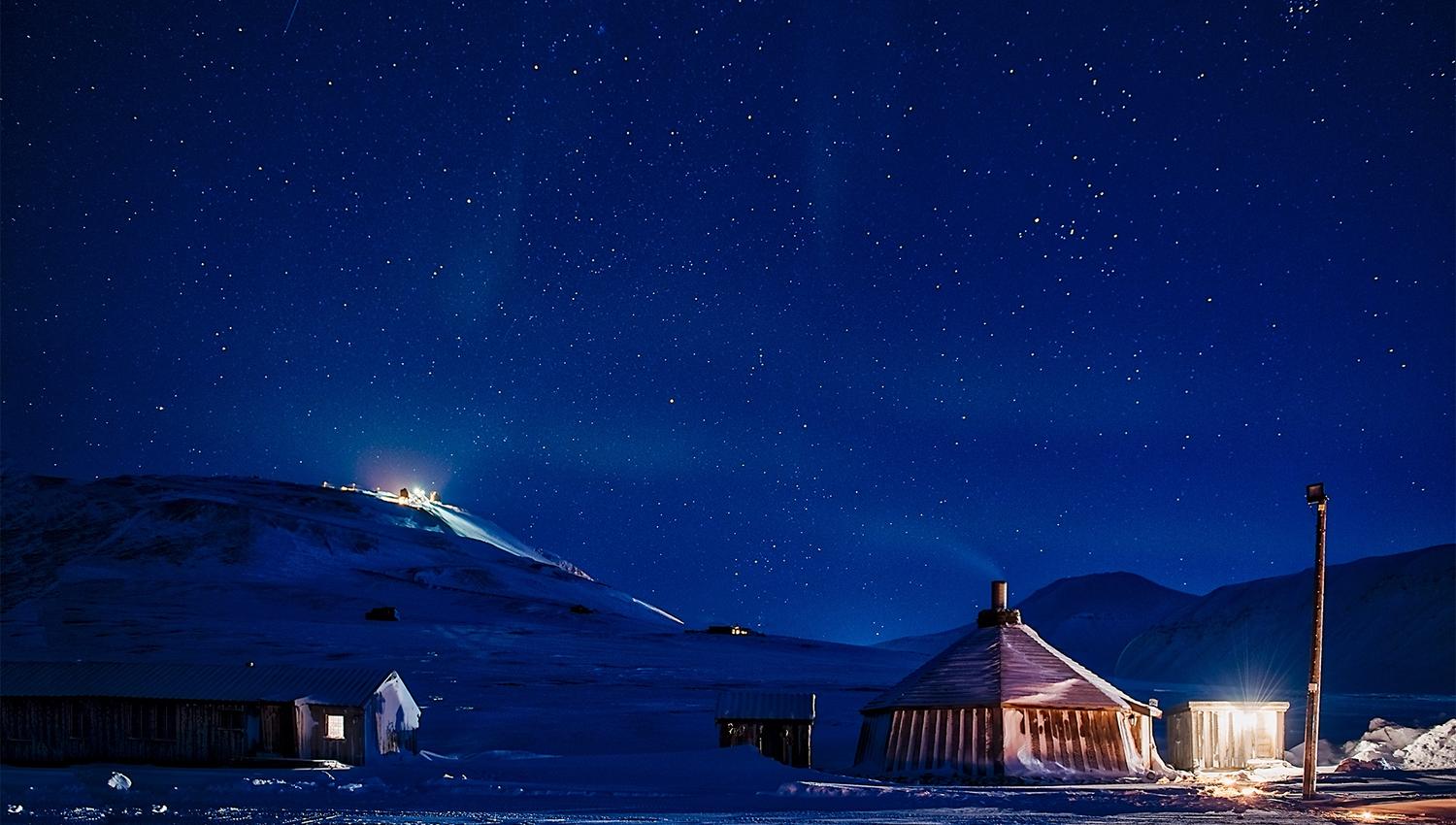 Blue lights in the Polar Night above Camp Barentz