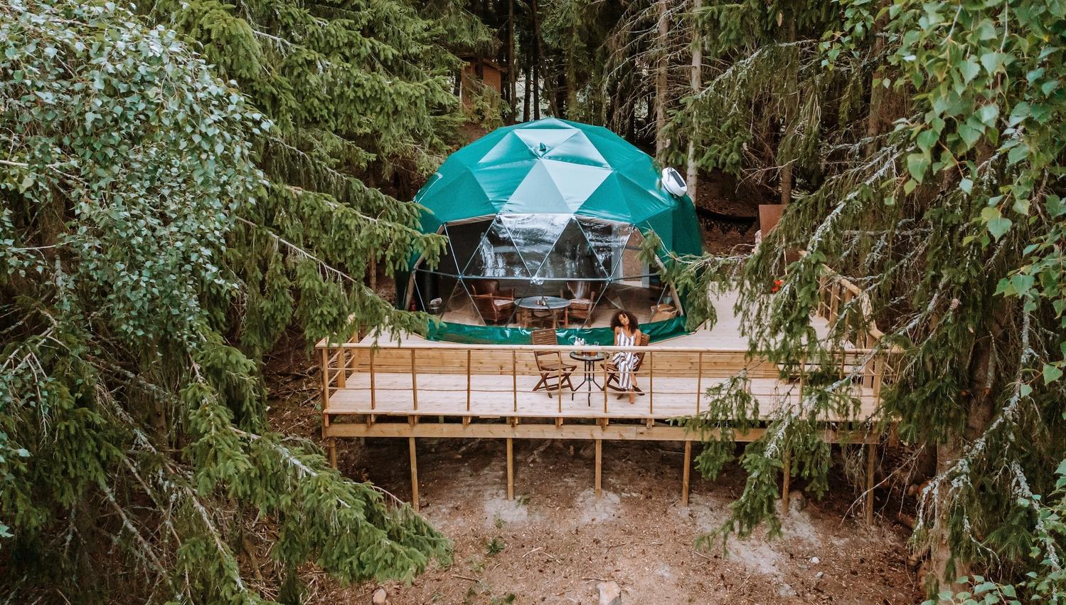 The dome seen from a drone with trees around