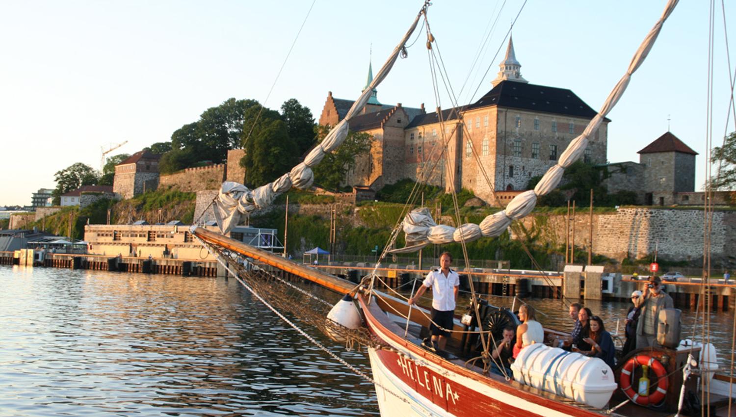 MS Helena in evening sun, Akershus Fortress in the background.