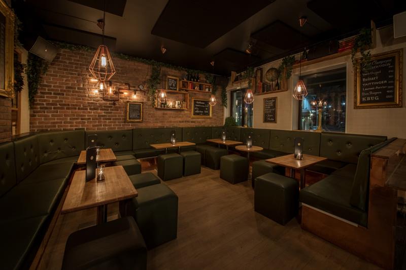 Seating section in dim lighting.