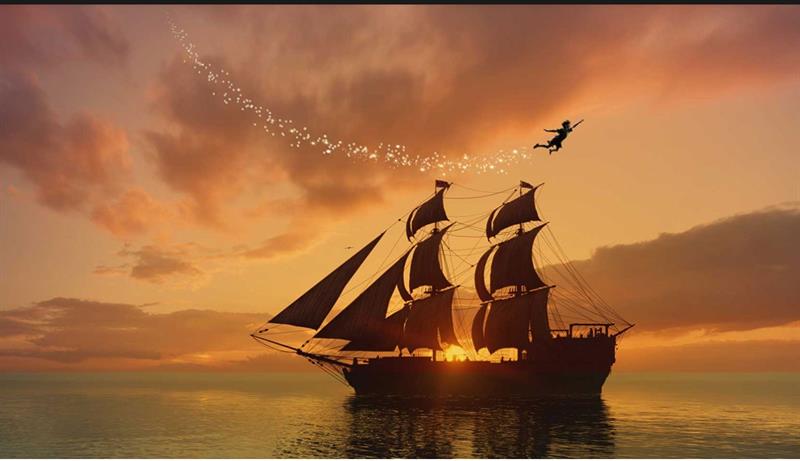 Peter Pan og seilskute illustrasjon