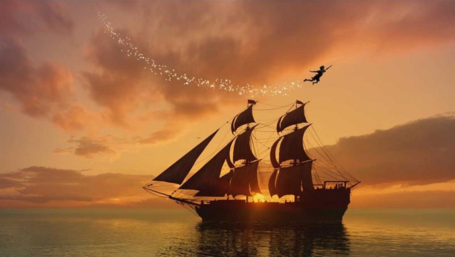 Peter Pan og seilskute illustrasjon