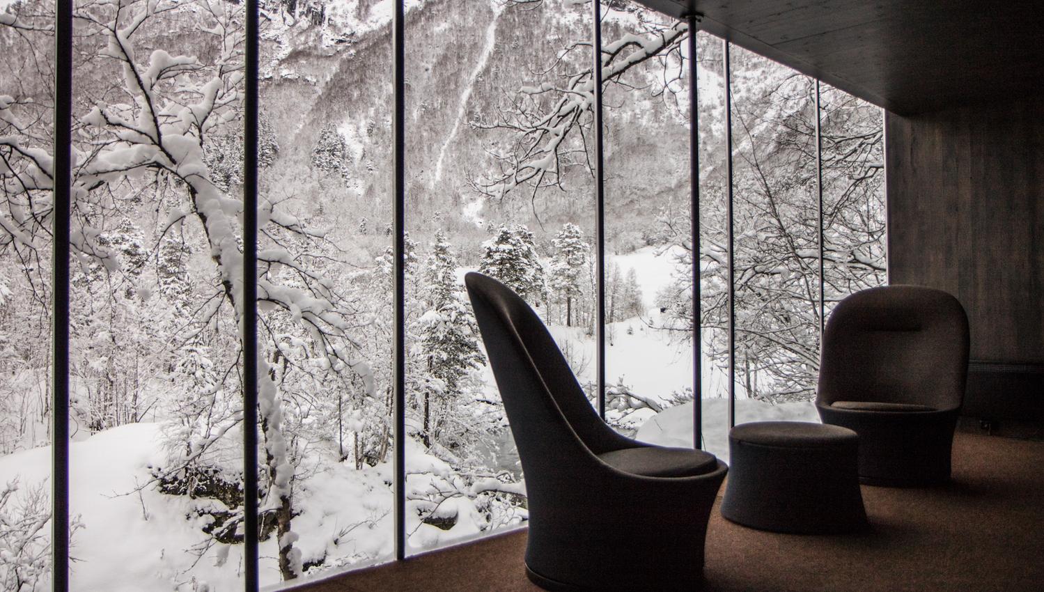 Juvet landskapshotel vinter utsikt
