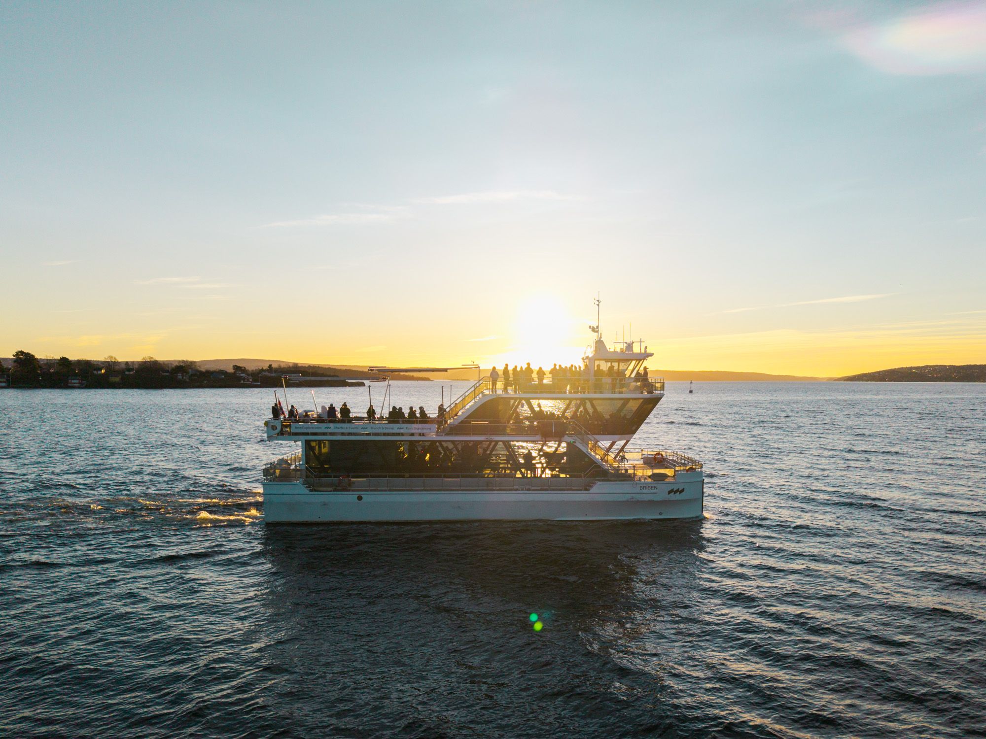 Drone image of the boat in the Oslo fjord