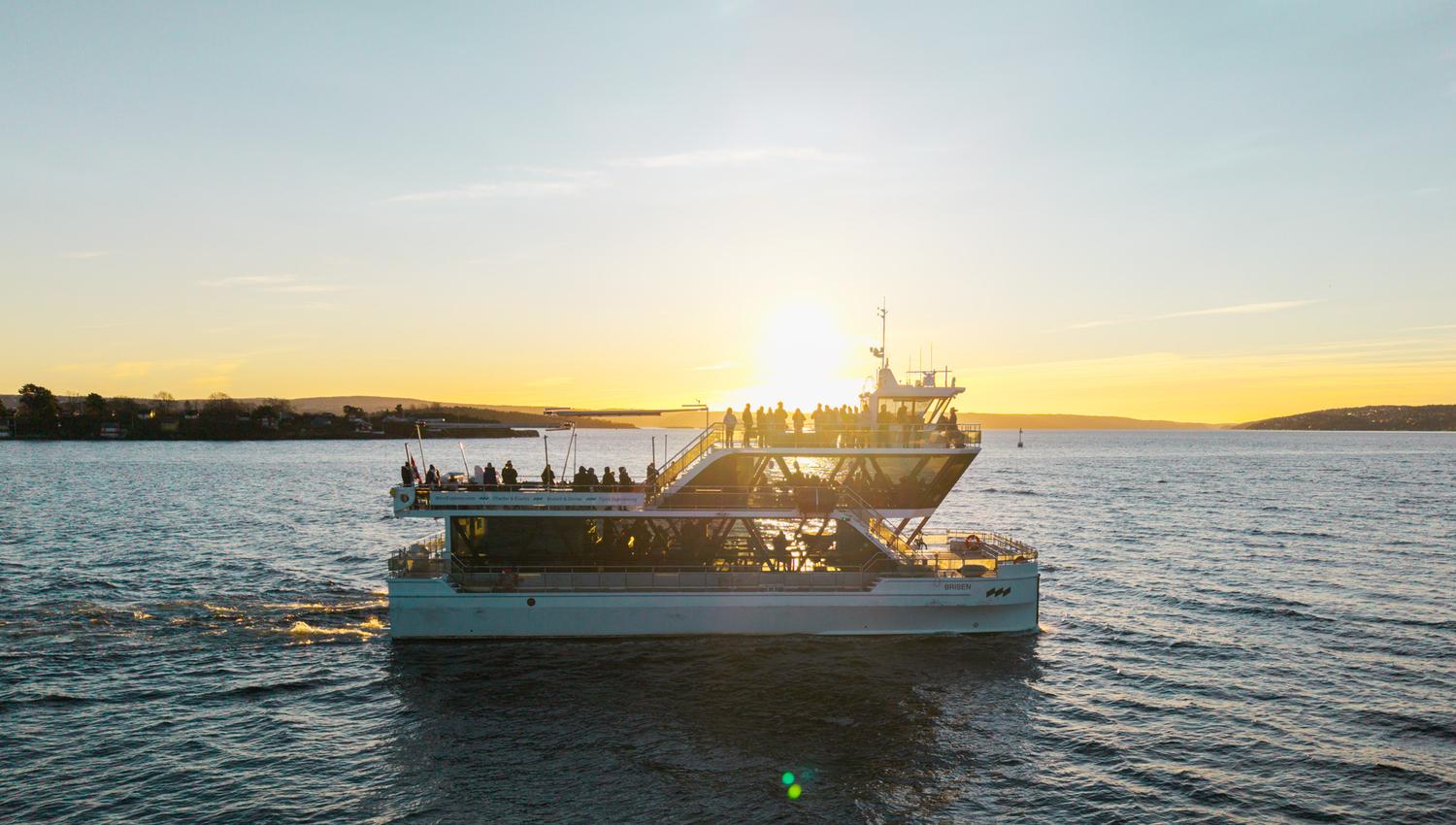 Drone image of the boat in the Oslo fjord
