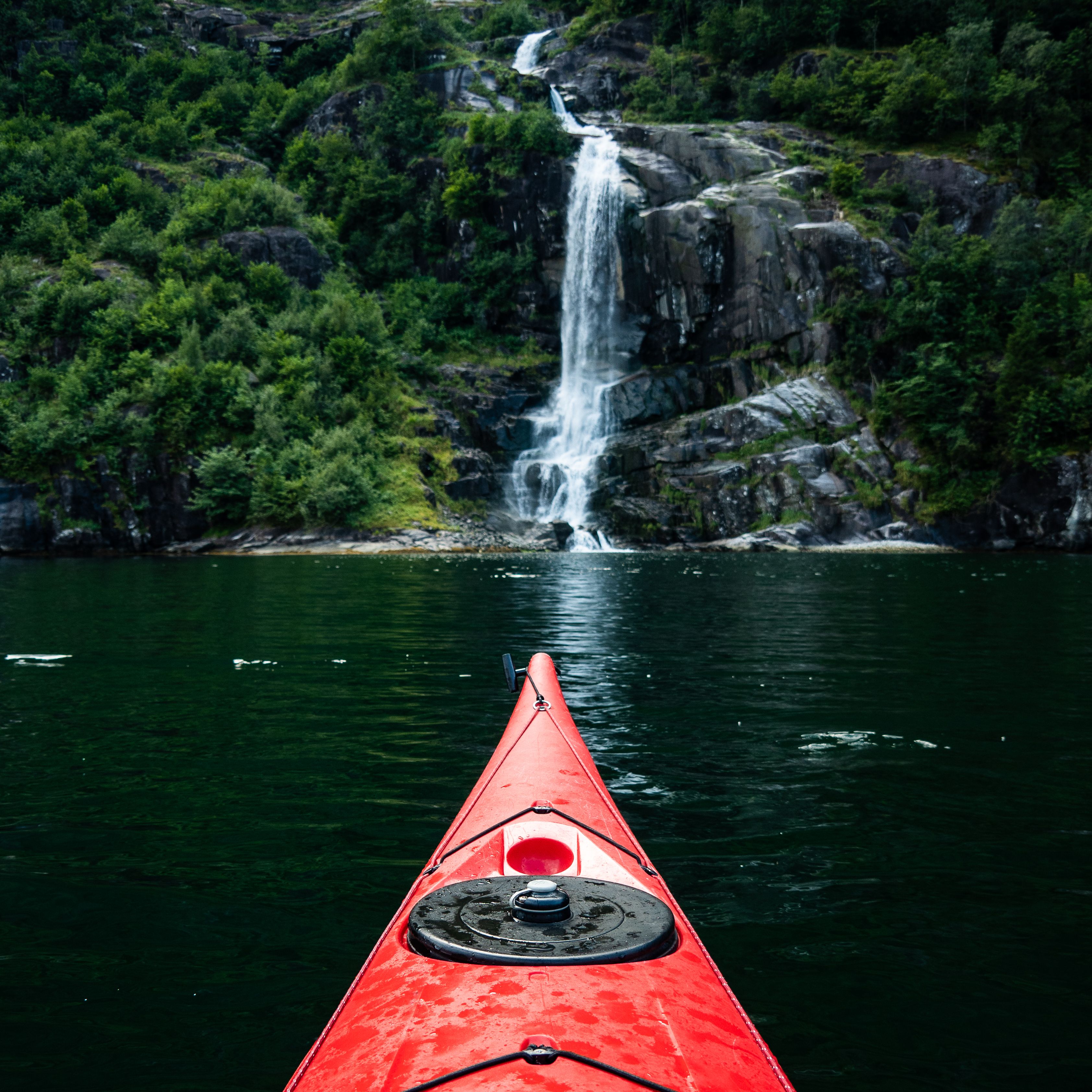 Kayaking towards the waterfall
