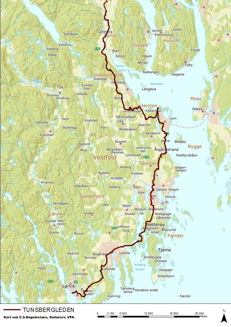 Kart over pilegrimsveien gjennom Vestfold