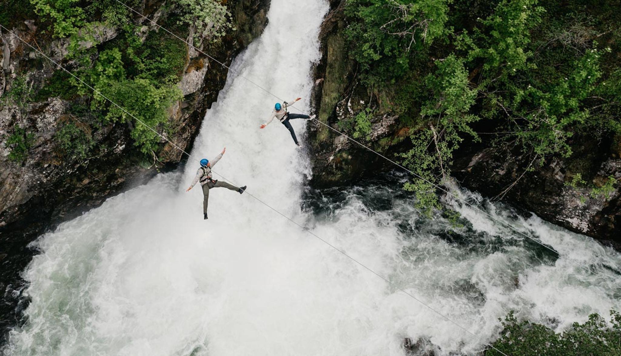 Zipline over the dynamite waterfall