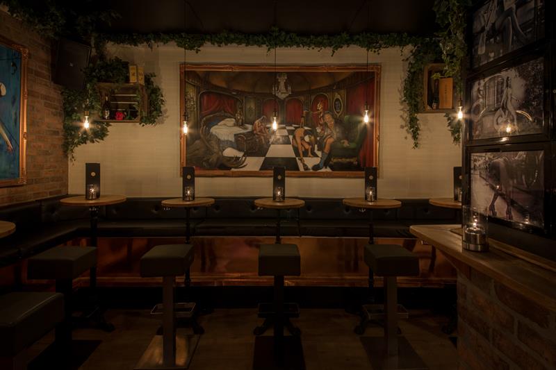 Seating section in dim lighting.