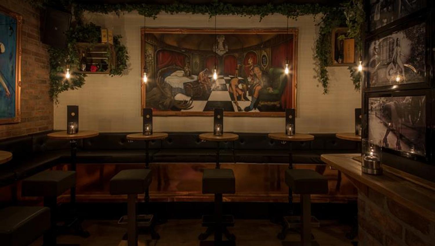 Seating section in dim lighting.