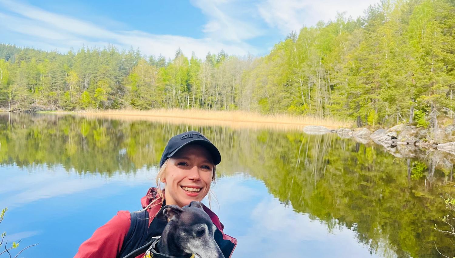 Girl by lake