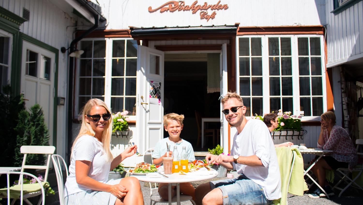 Family eats out at Bakgården Café