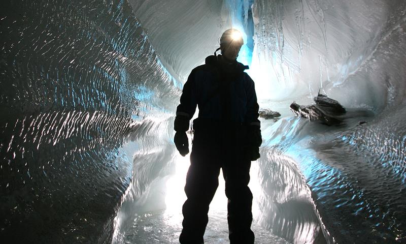 Person in an ice cave