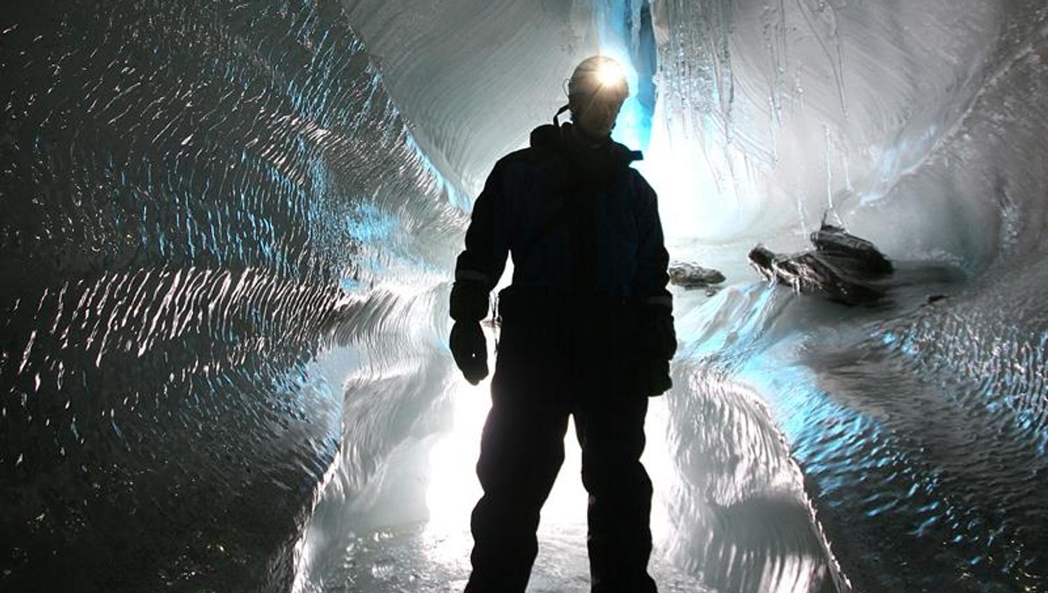 Person in an ice cave