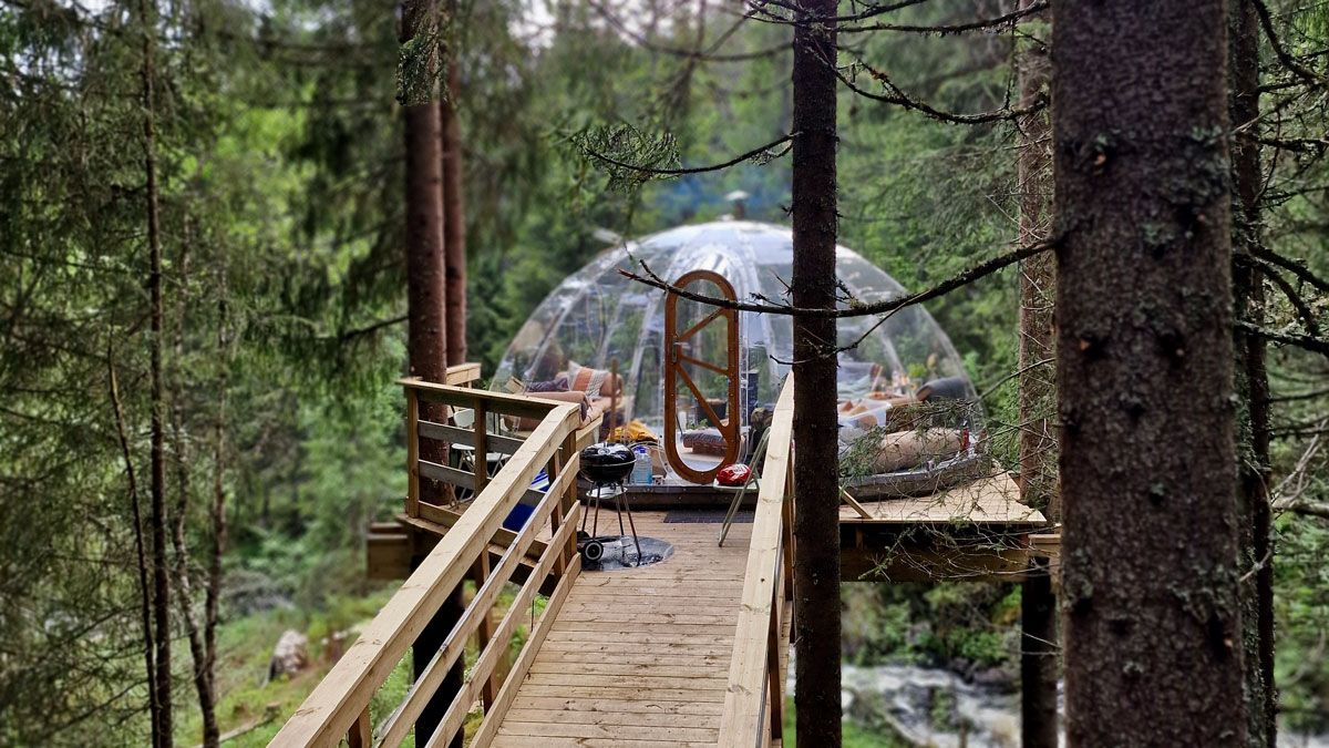 Tree-top igloo by the Lårdalselva River in Dalen