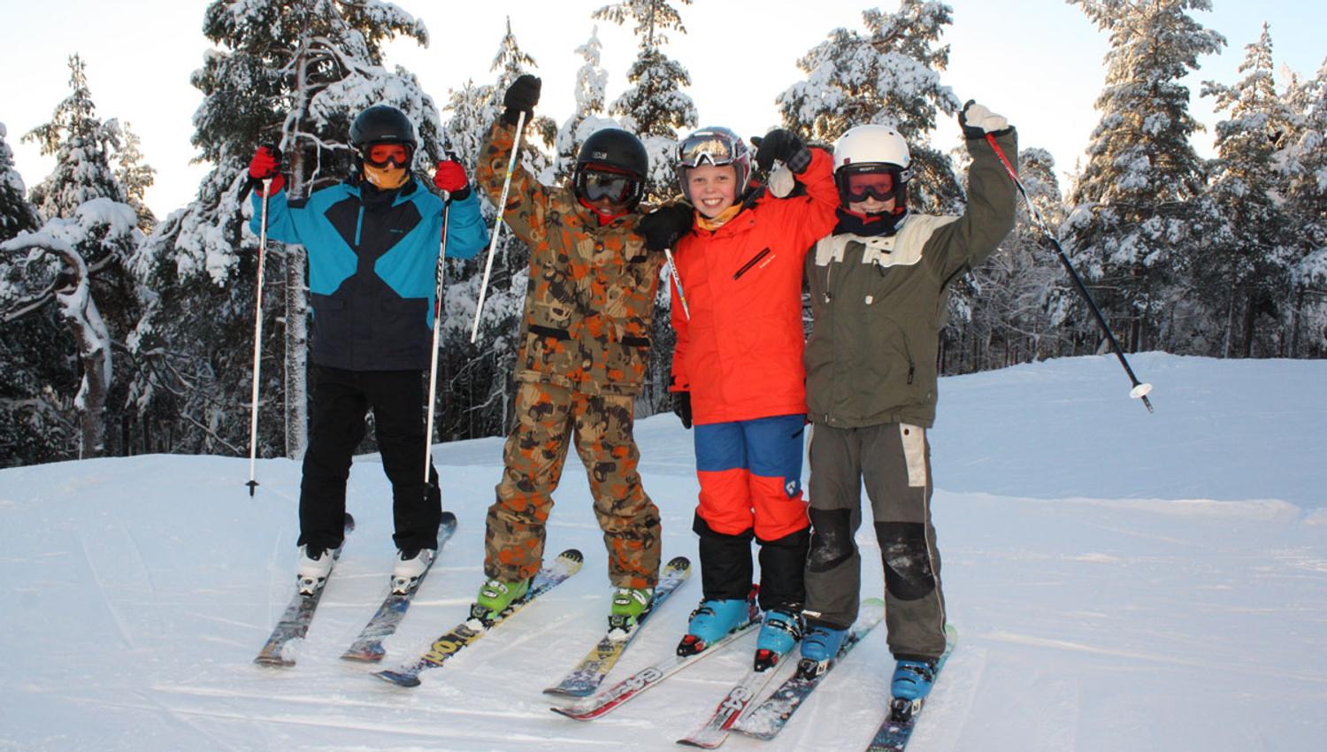 en gruppe med barn i skibekledning