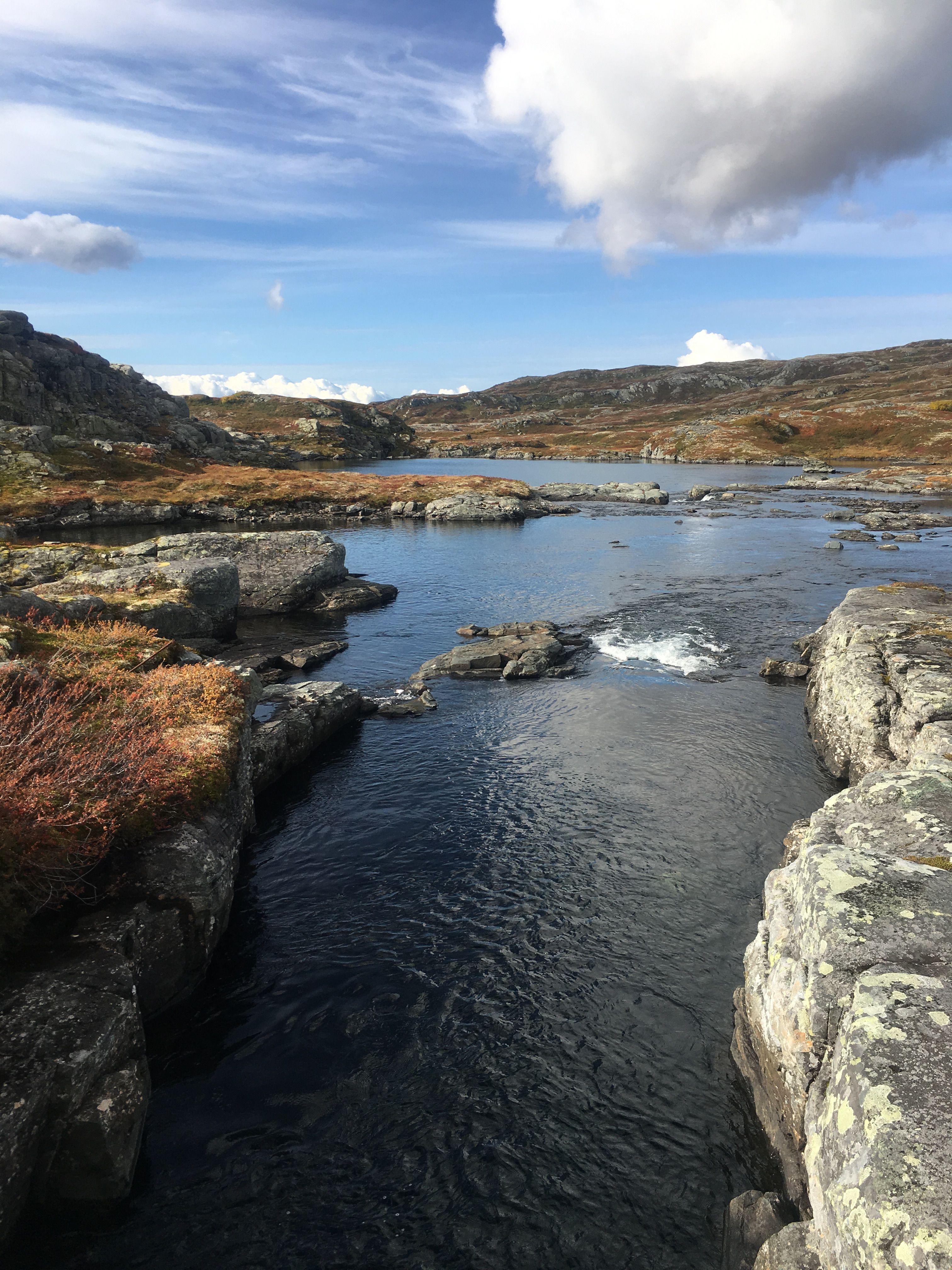 River winding through rocky and heath-covered terrain on Hardangervidda.