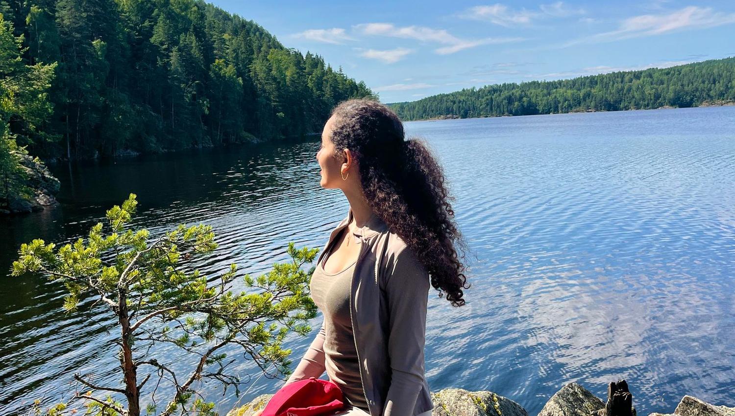 Girl by lake