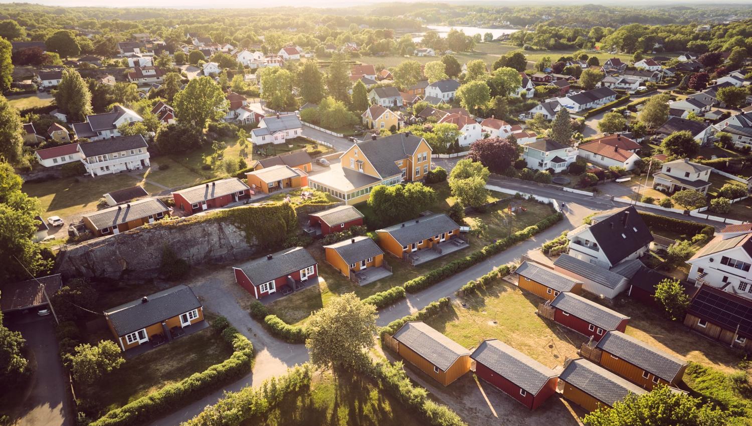 Dronebilde med oversikt over området