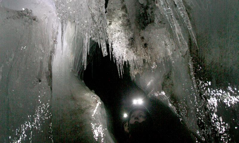 People in an ice cave