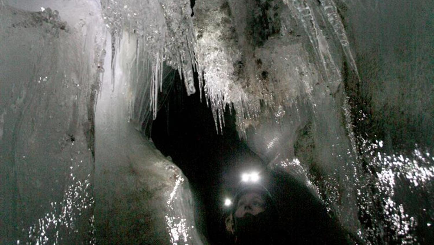 People in an ice cave