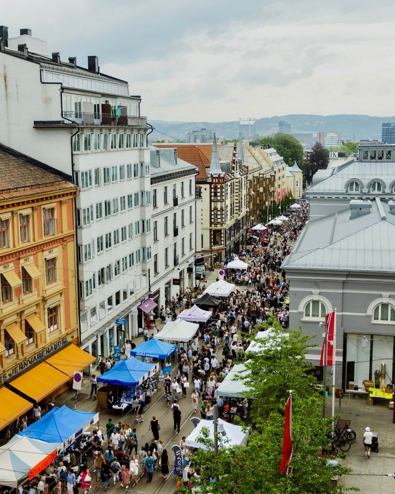 Mennesker som går oppover Bogstadveien