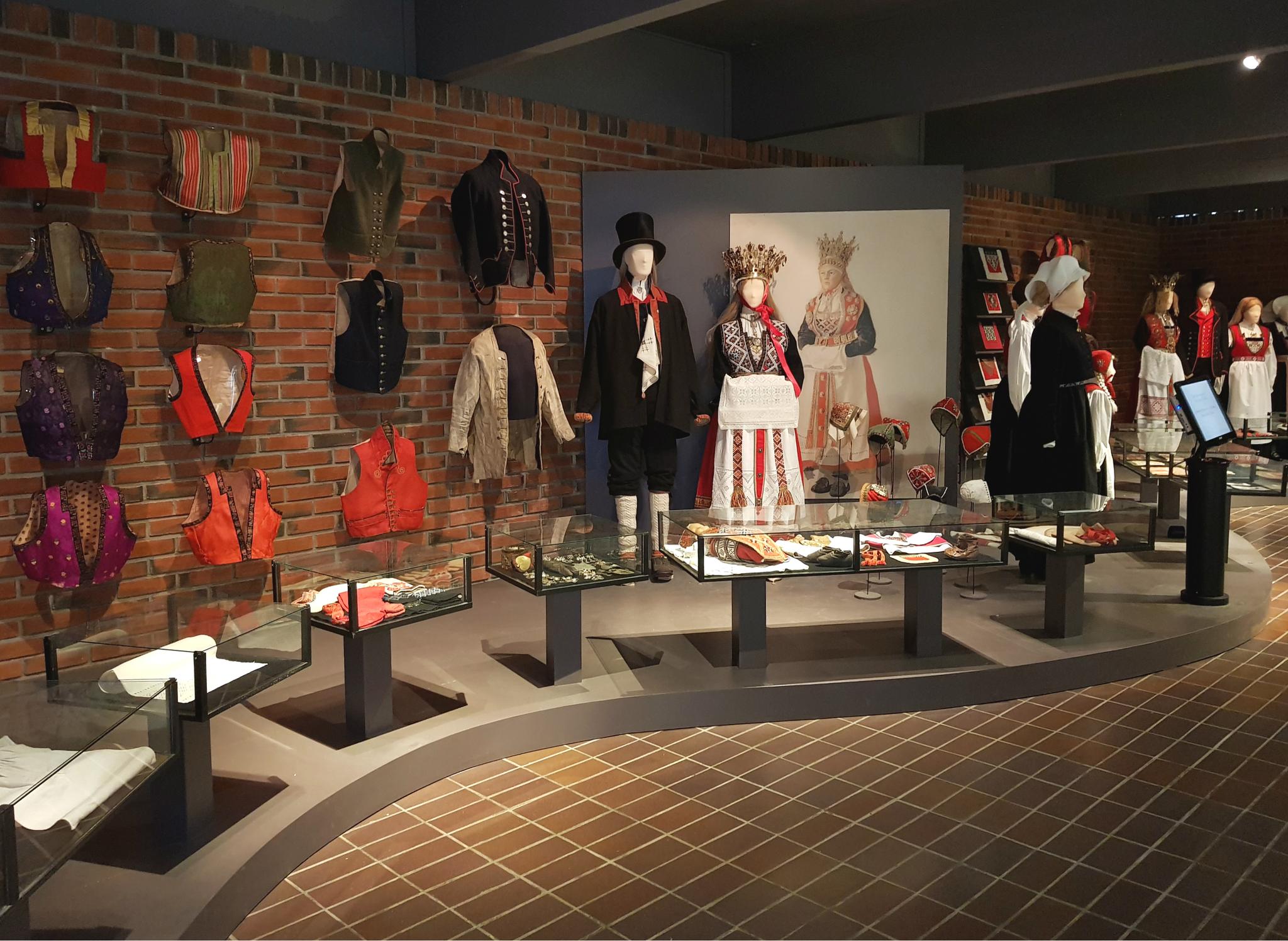 Exhibition of traditional Hardanger folk costumes at Hardanger Folk Museum.