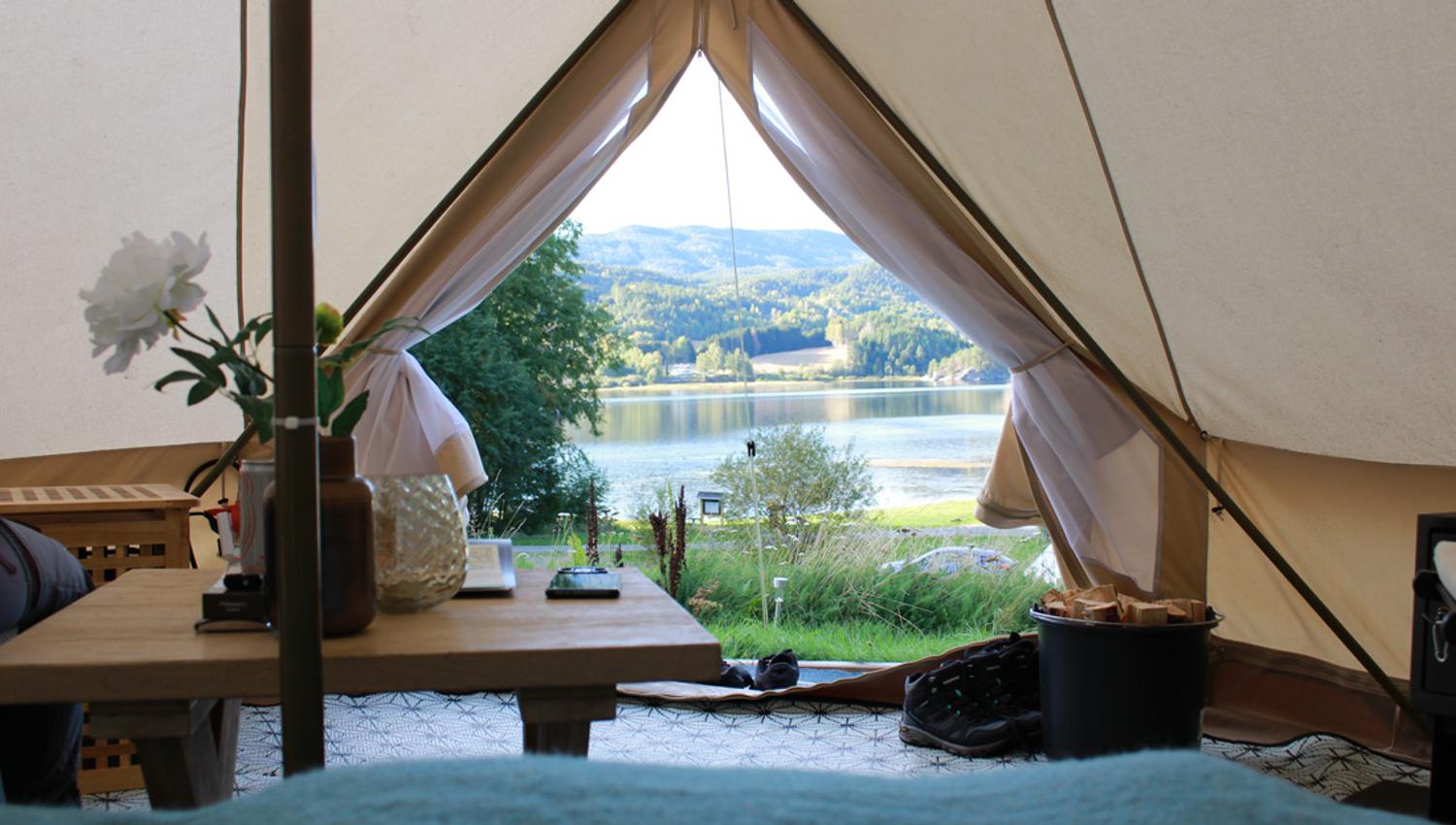 utsikt fra Glamping telt på Lystang Camping