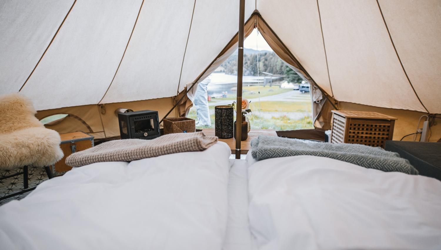 innredning på Glamping telt på Lystang Camping