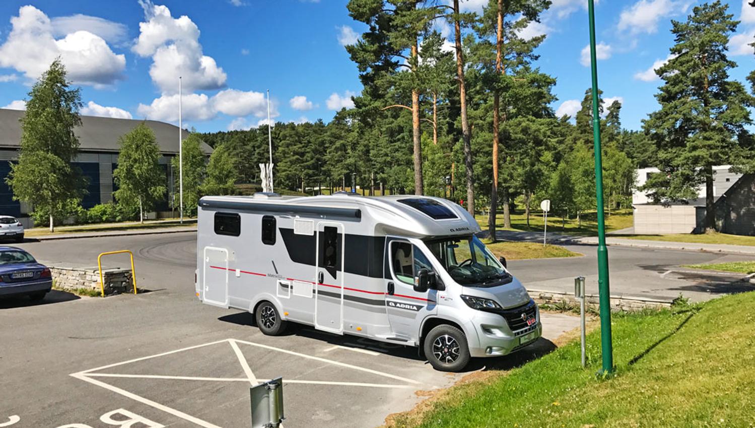 motorhome at motorhome parking in Skien leisure park