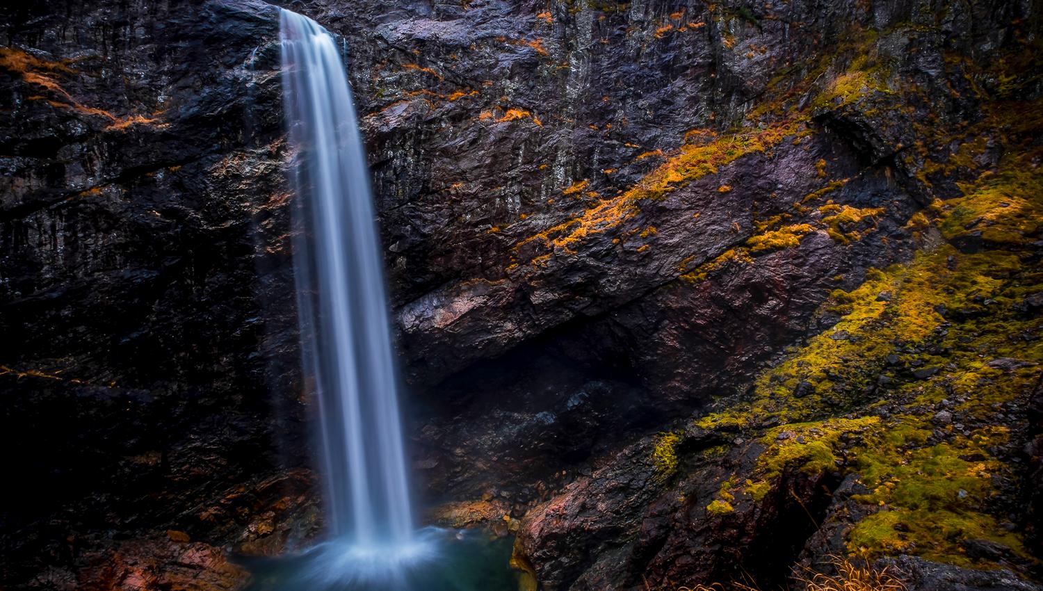 The magnificent 92 metre tall waterfall Månafossen