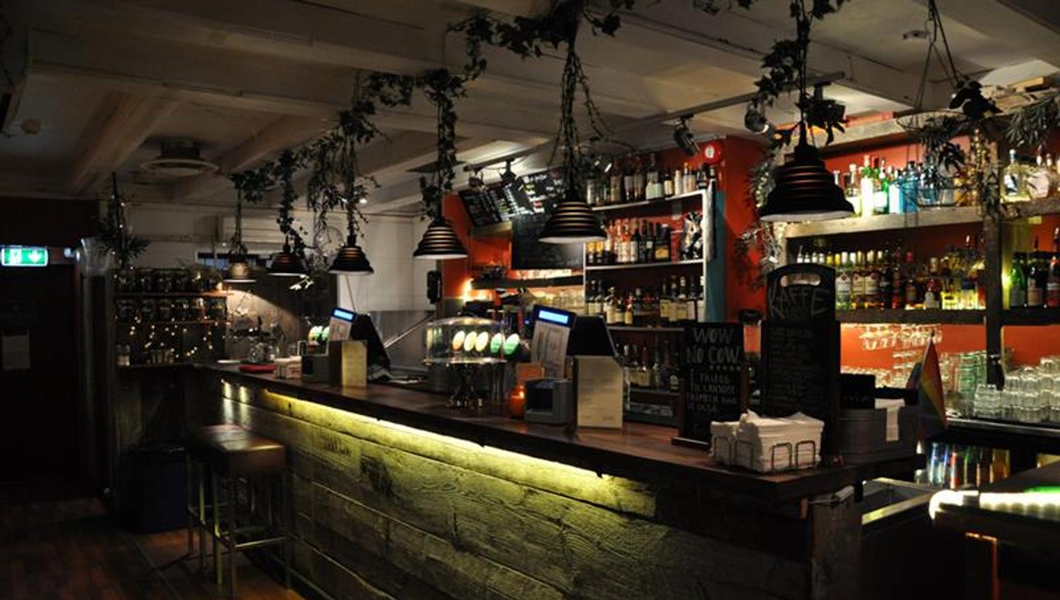 Cocktail bar at night.