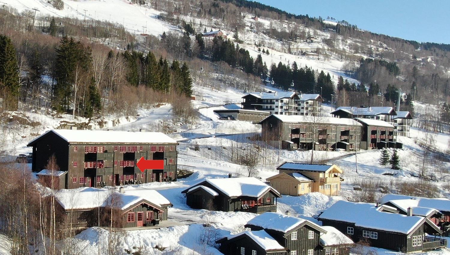 A group of houses on a snow-covered hill.