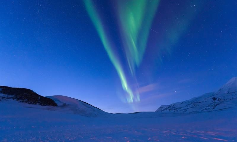 The northern lights are dancing on the sky.