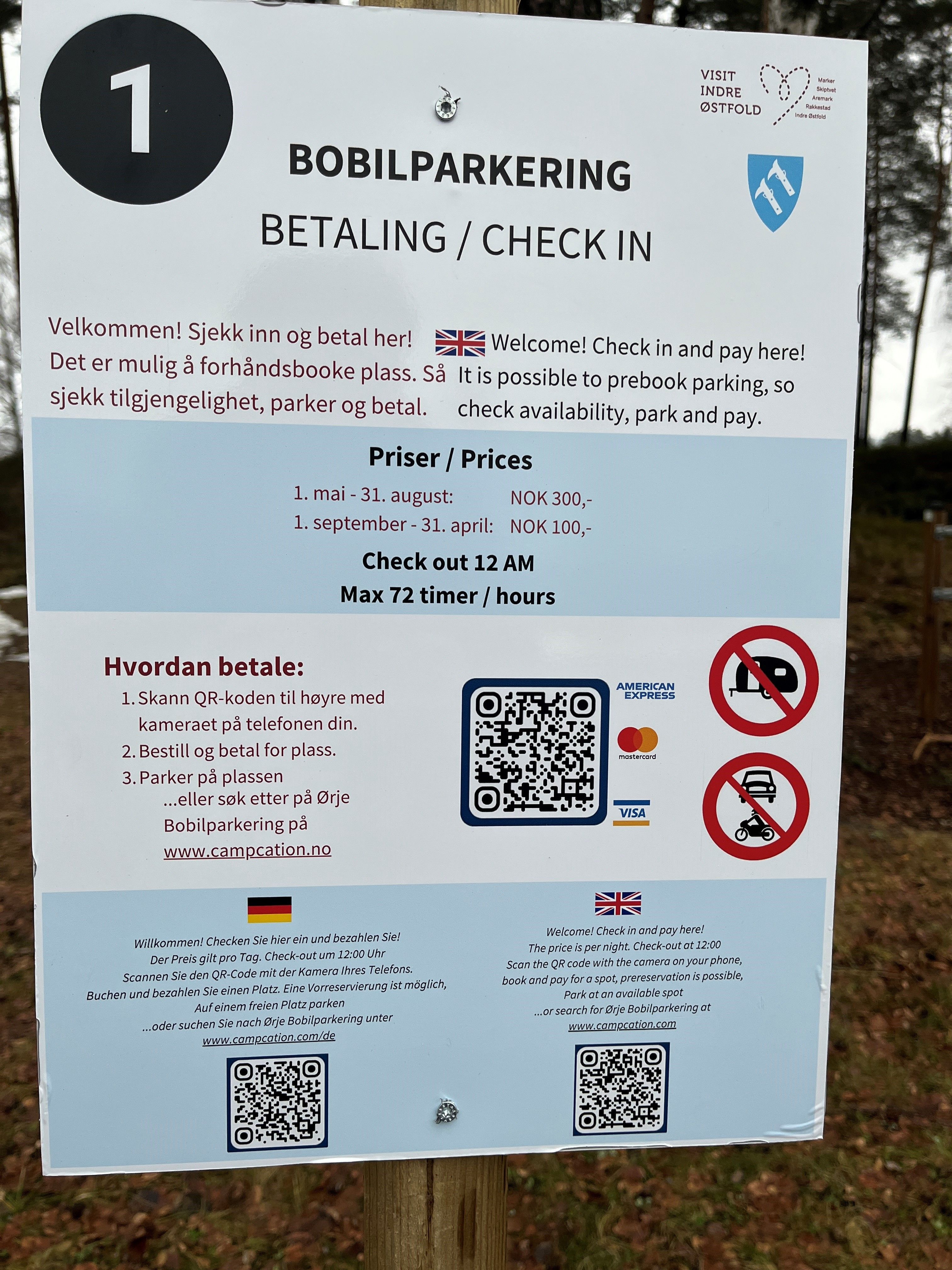 Et skilt for betaling