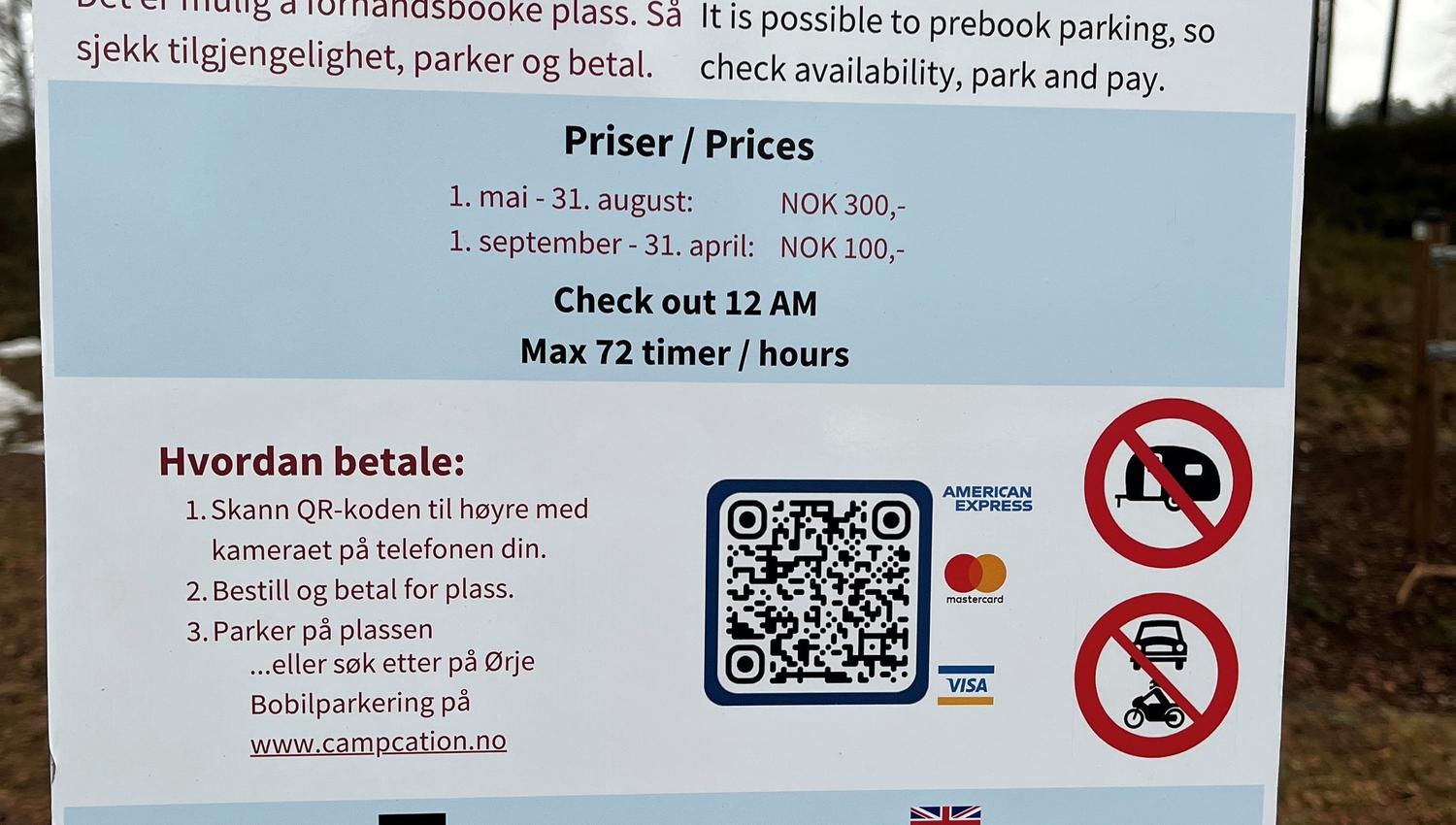 Et skilt for betaling