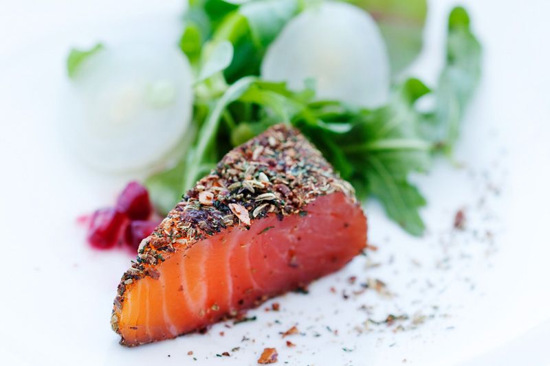 Detail photo of a dish on a white plate.