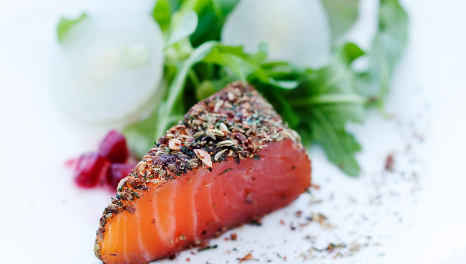 Detail photo of a dish on a white plate.