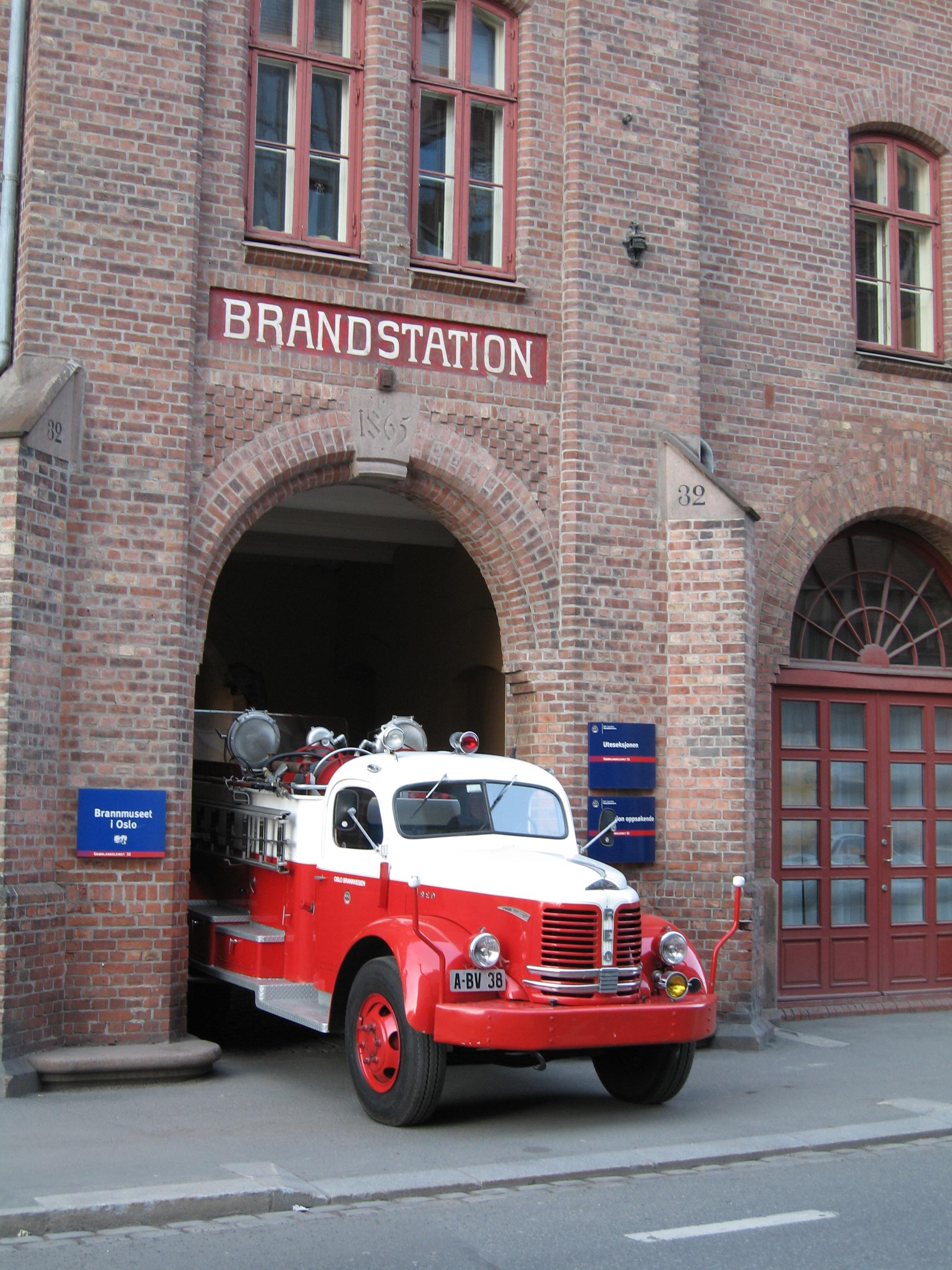 Exterior photo of the museum with a veteran fire truck.
