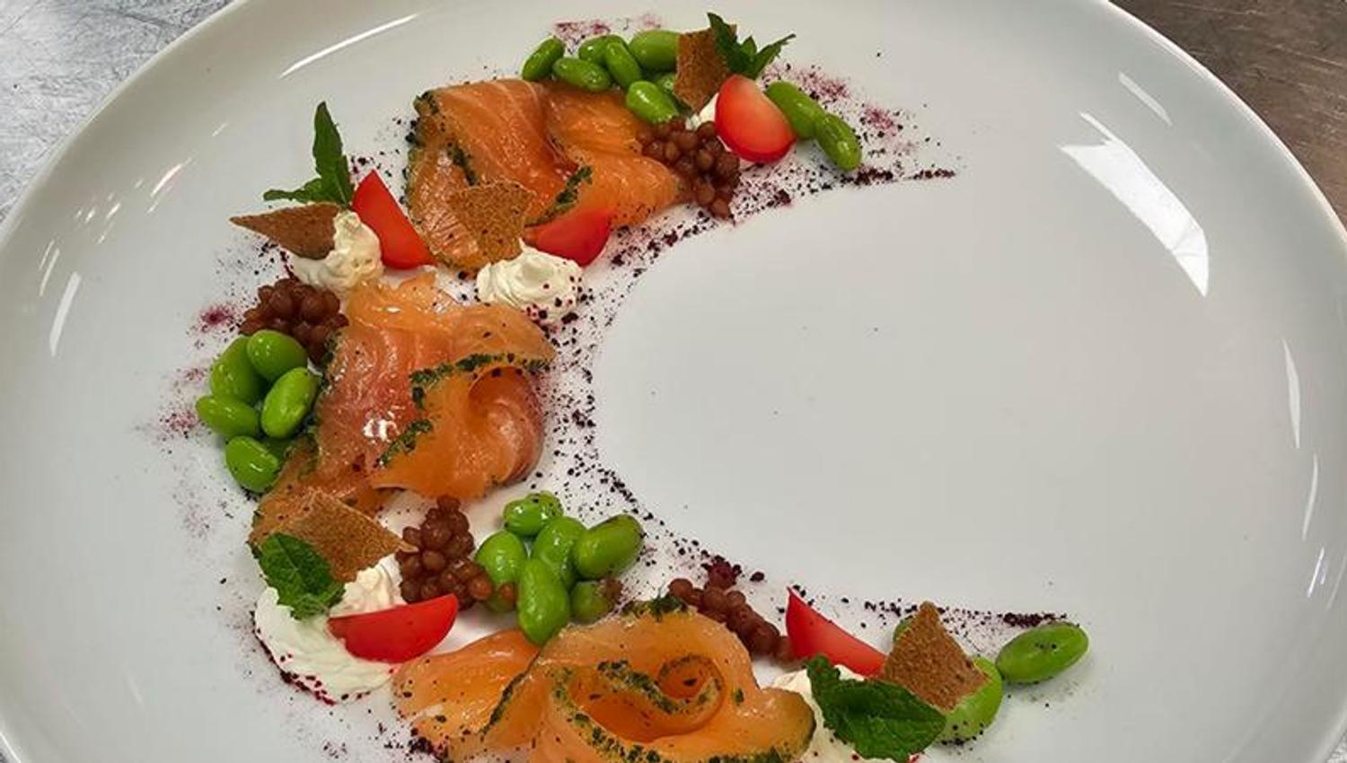 appetizer with salmon served at Brasserie Madame Blom at Thon Hotel Høyers