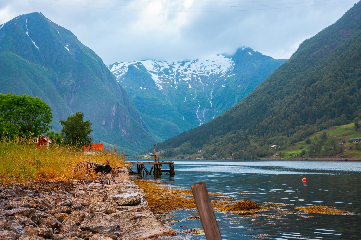 Snowcapped mountains in the fjords