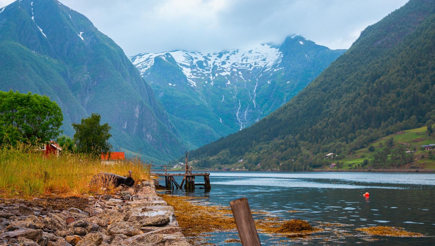 Snowcapped mountains in the fjords
