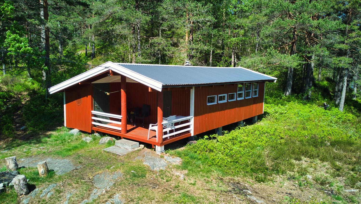 Rød hytte.