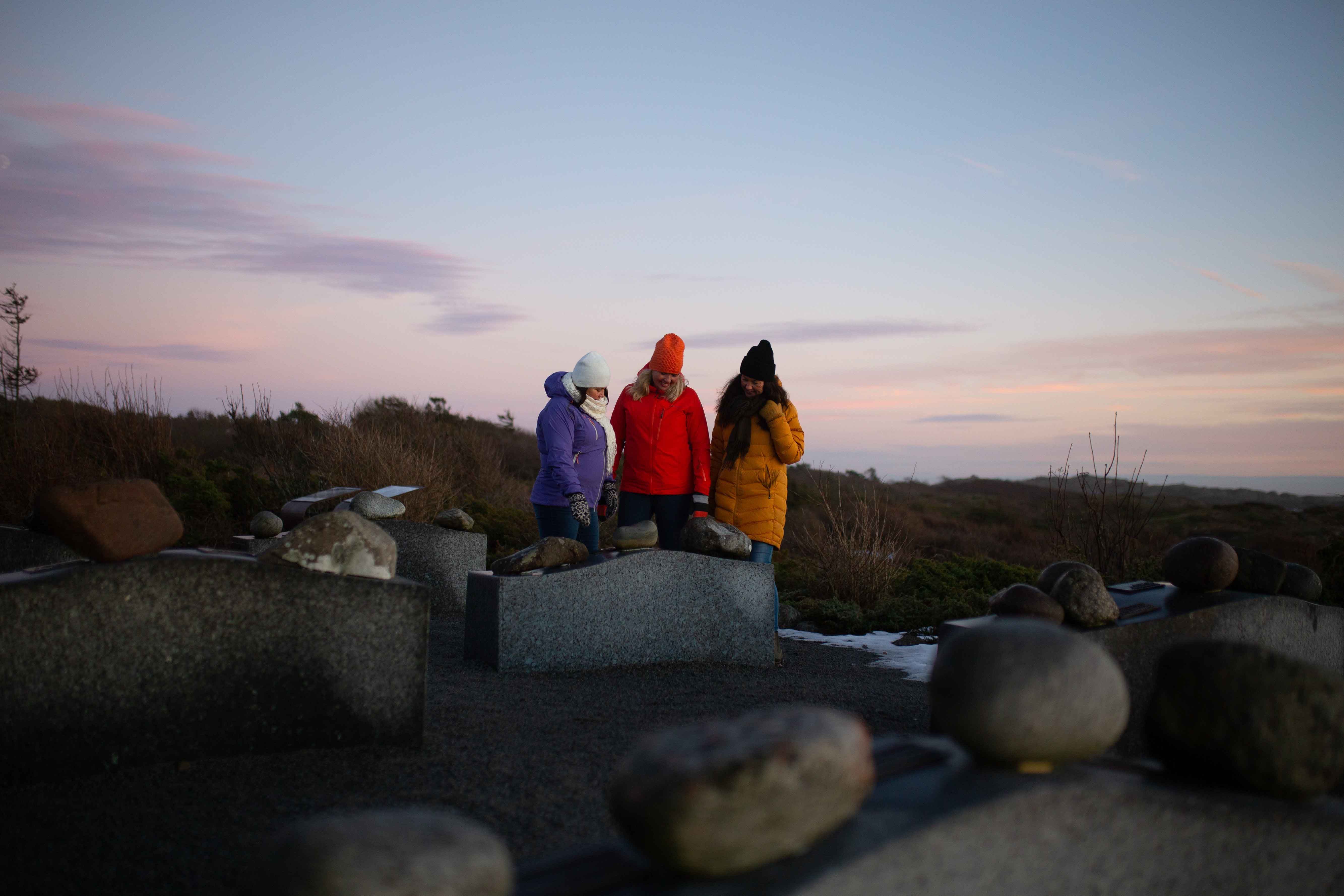 Folk som ser på ulike bergartstyper