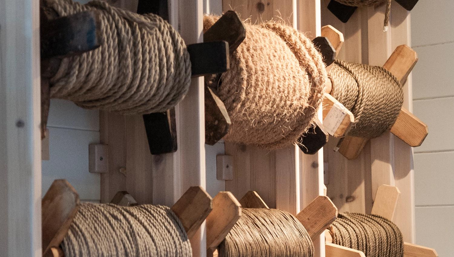 Spools of different types of ropes for craftwork at Hardanger Maritime Center.