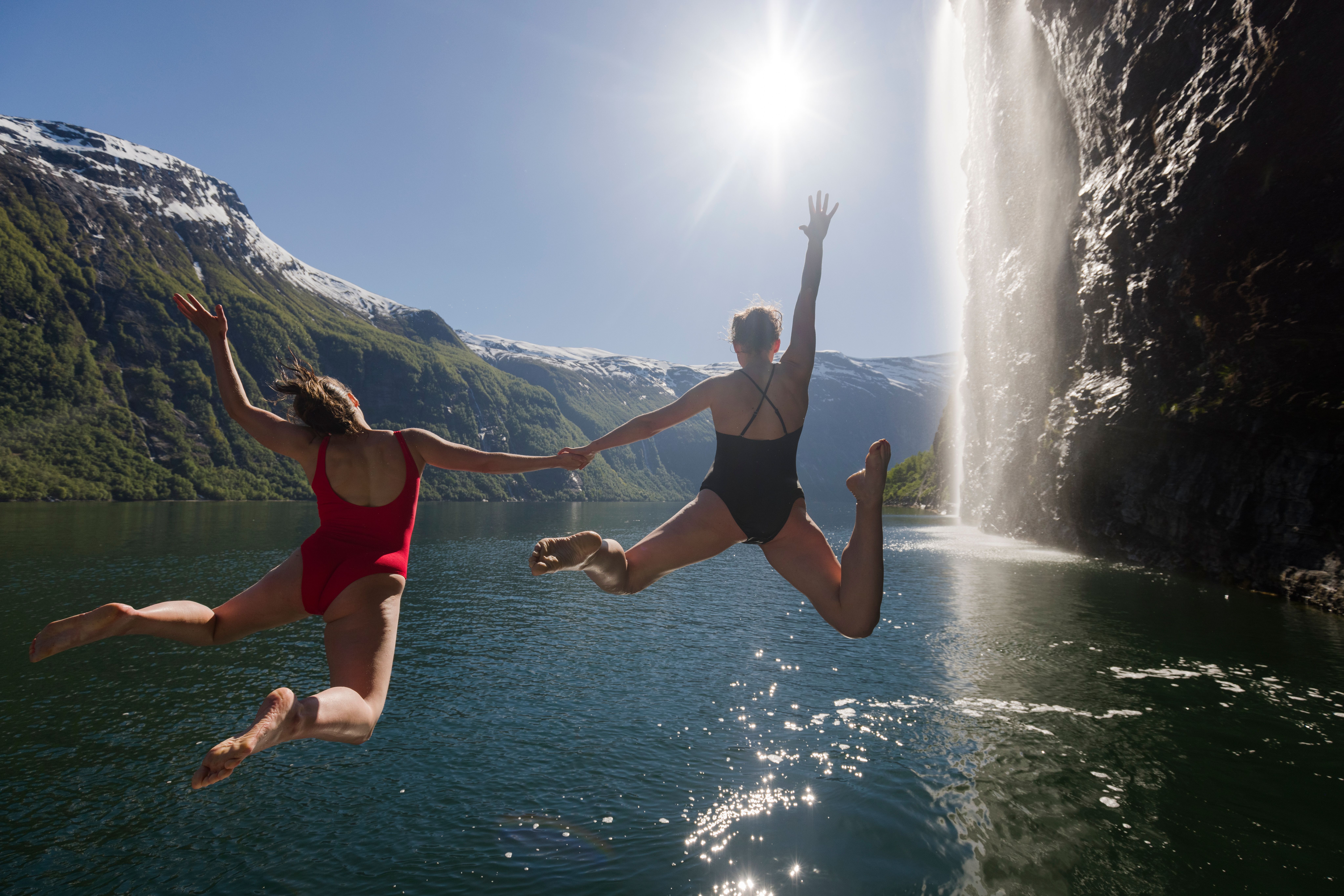 Swimming in the Geirangerfjord after an exciting day