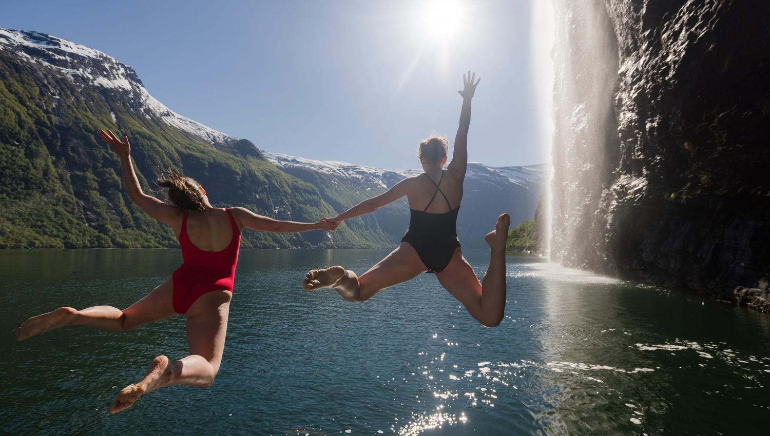 Swimming in the Geirangerfjord after an exciting day