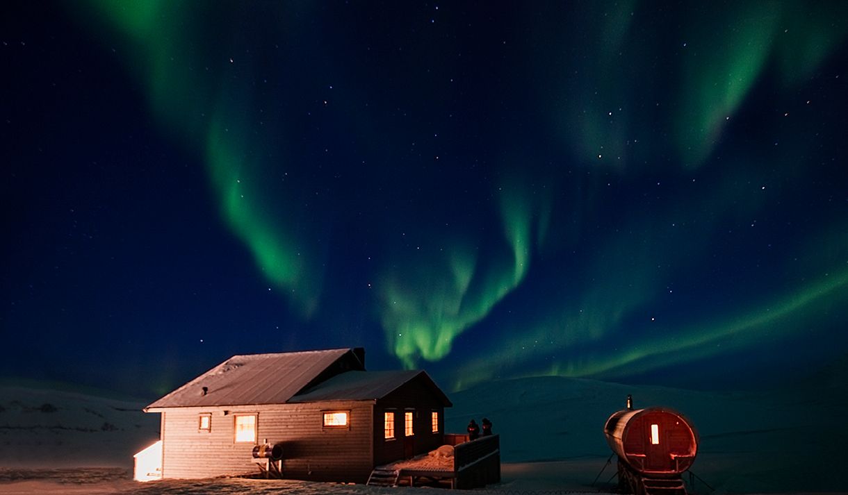 Northern lights above Juva Cabin