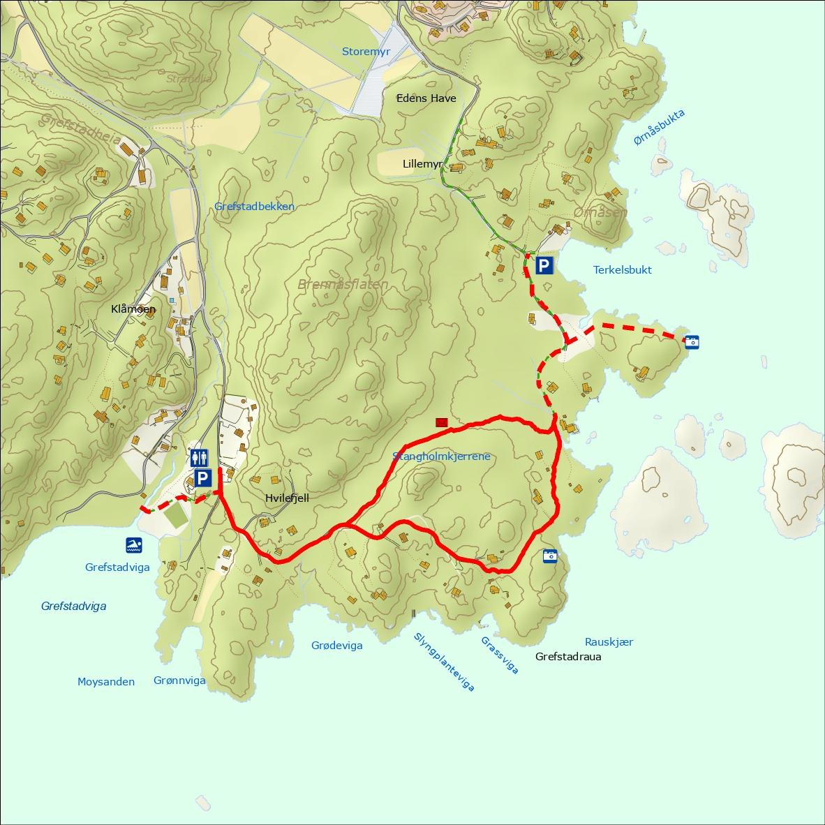 Grefstadviga og Stangholmen kart