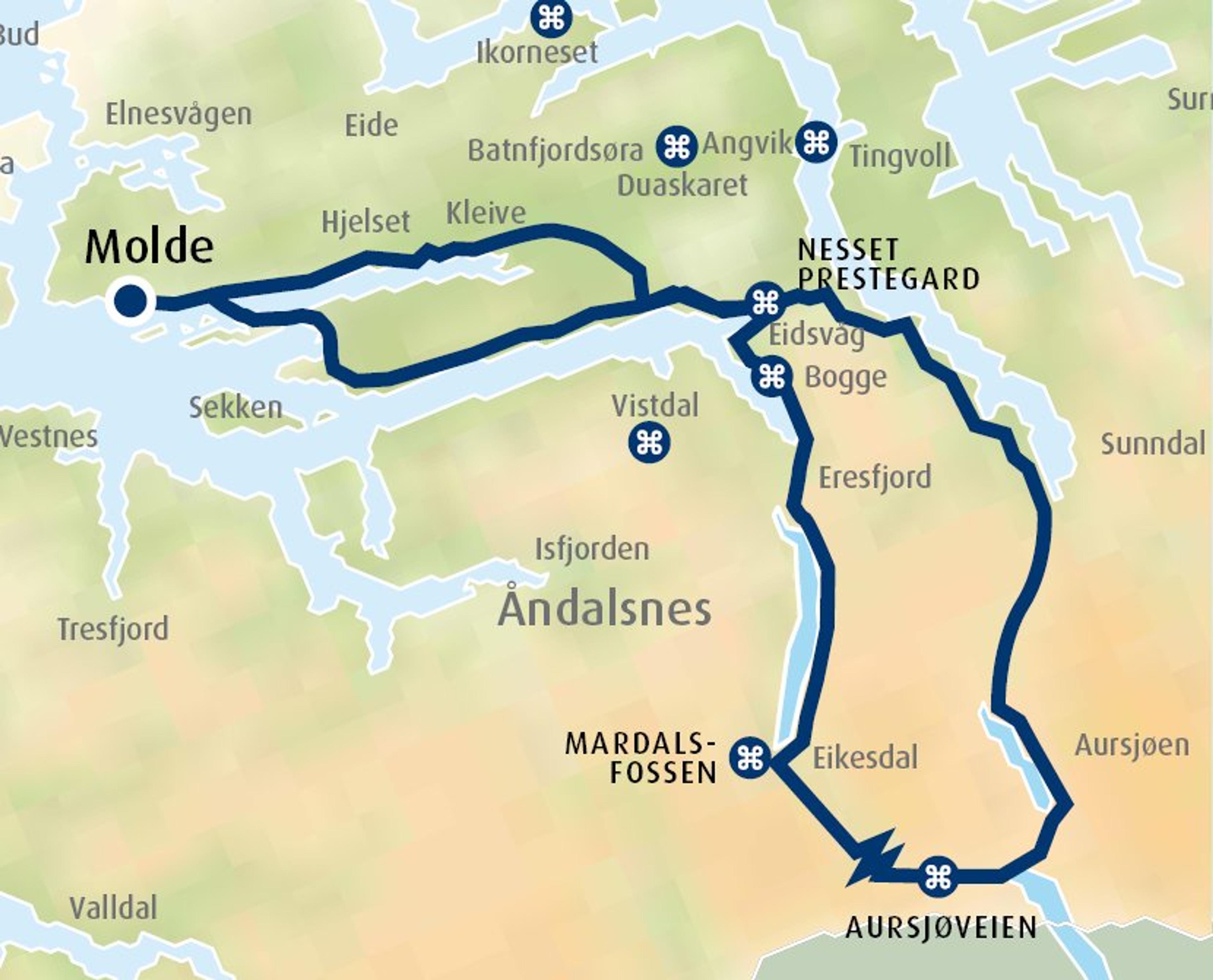Tour suggestion by car from Molde: Mardalsfossen waterfall and Aursjøveien Road